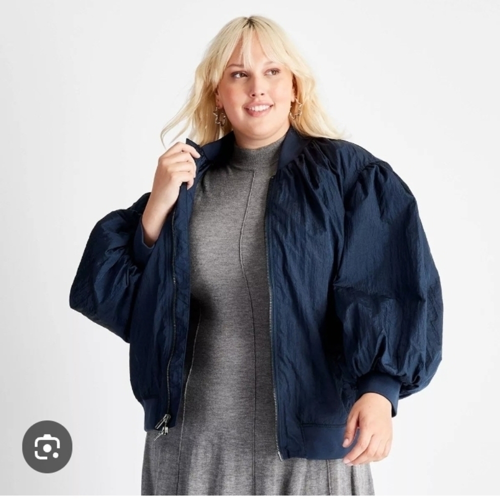 Future Collective Women's Nylon Relaxed Bomber Jacket Navy Blue